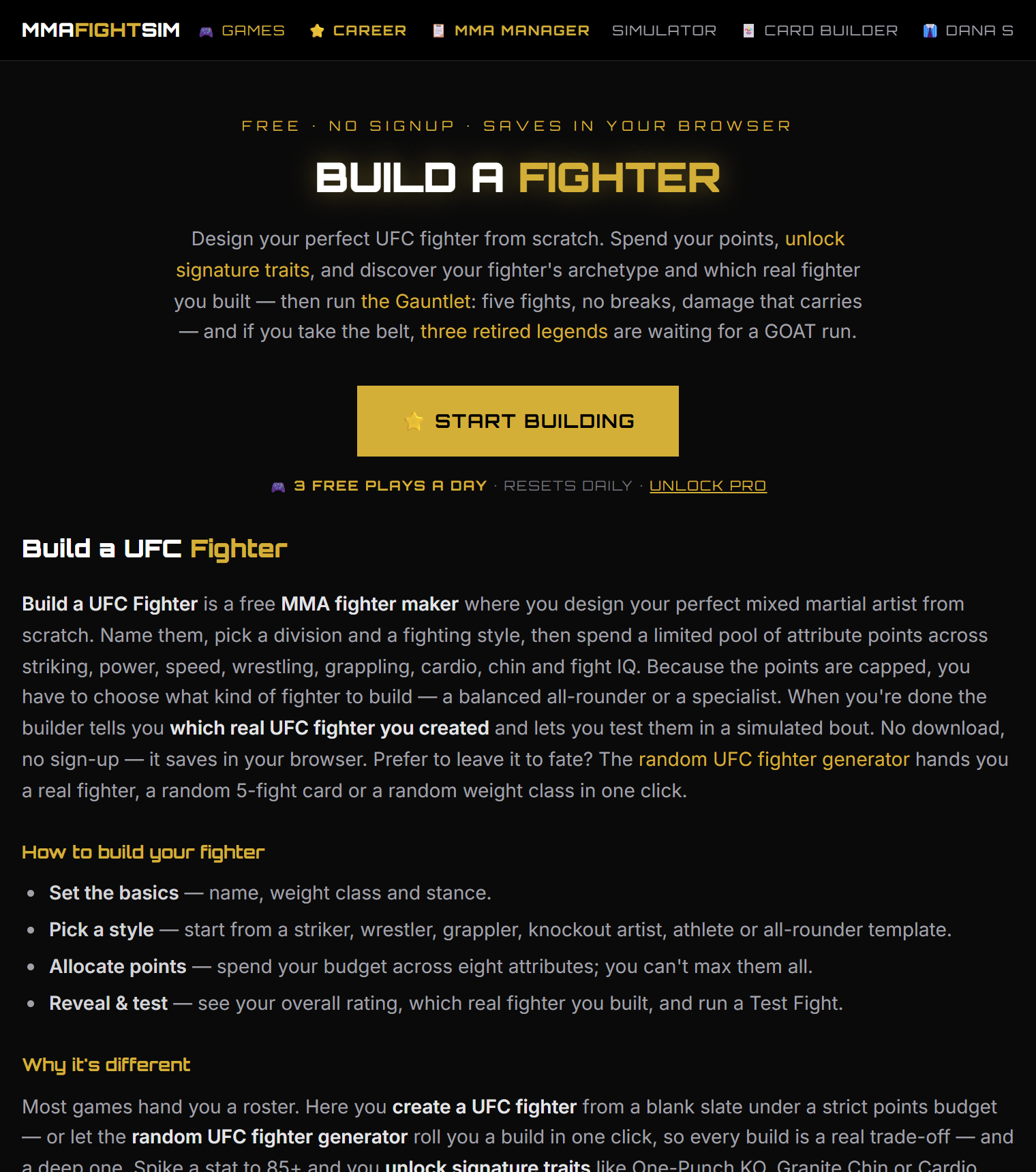Build a UFC fighter game, free fighter maker and creator