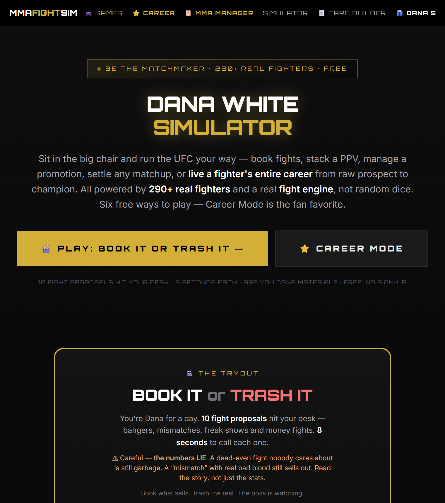 Dana White simulator, a free UFC booking decision game