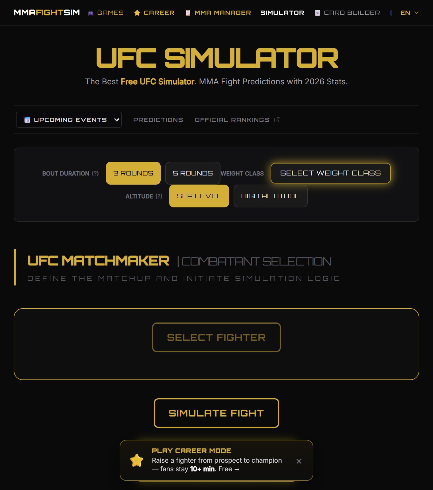 The free UFC fight simulator with weight class and fighter selection