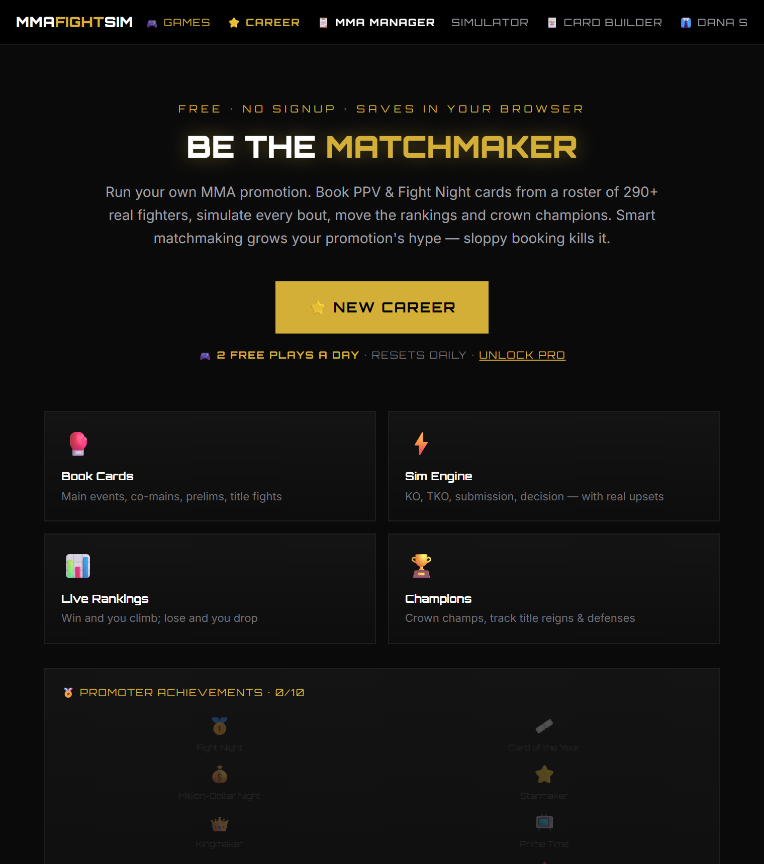 MMA manager simulator, a free UFC promotion management game