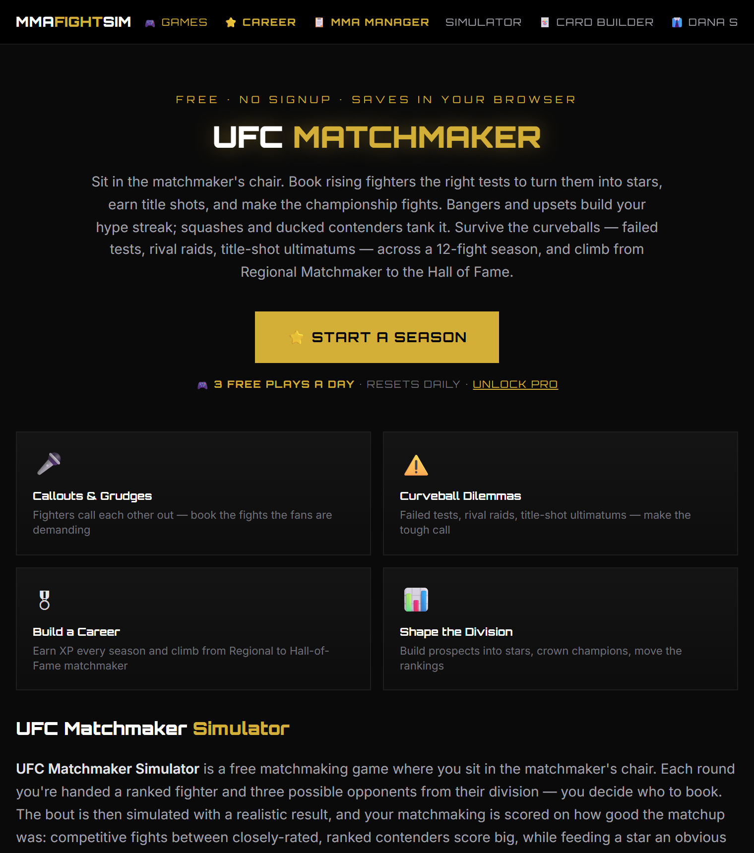 UFC matchmaker simulator, free online matchmaking game