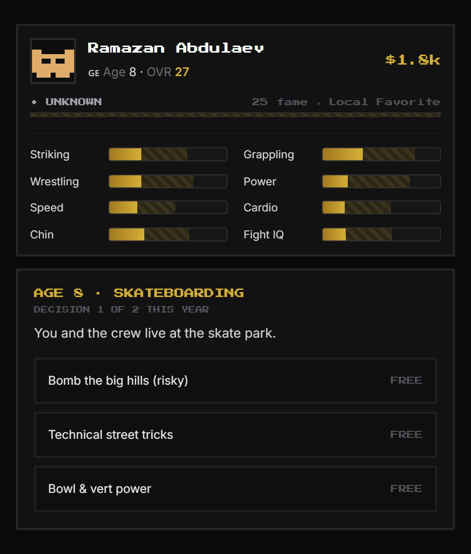 Amateur life event with training choices