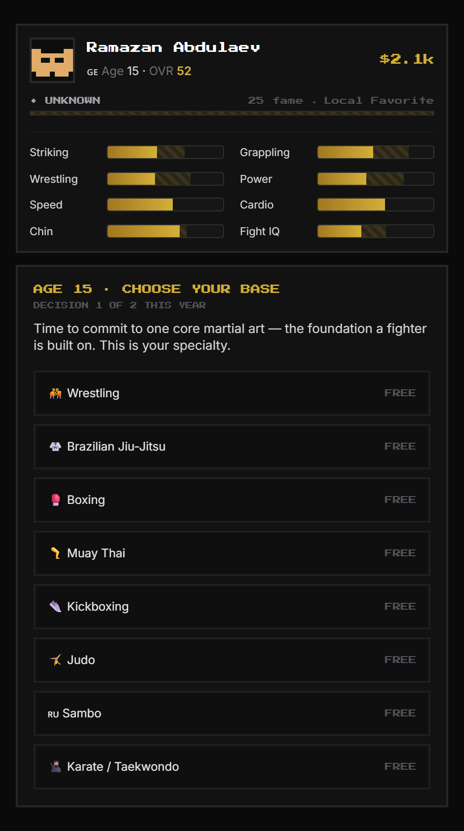 Choose your base martial art
