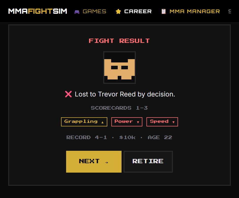 A loss by decision, first defeat of the career