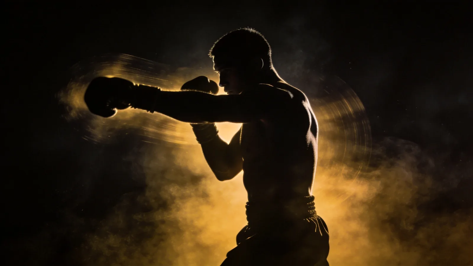 A fighter throwing a straight punch, arm blurred with motion